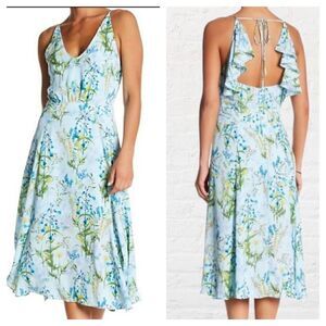Adelyn Rae ruffle floral midi open back sky blue dress sz M